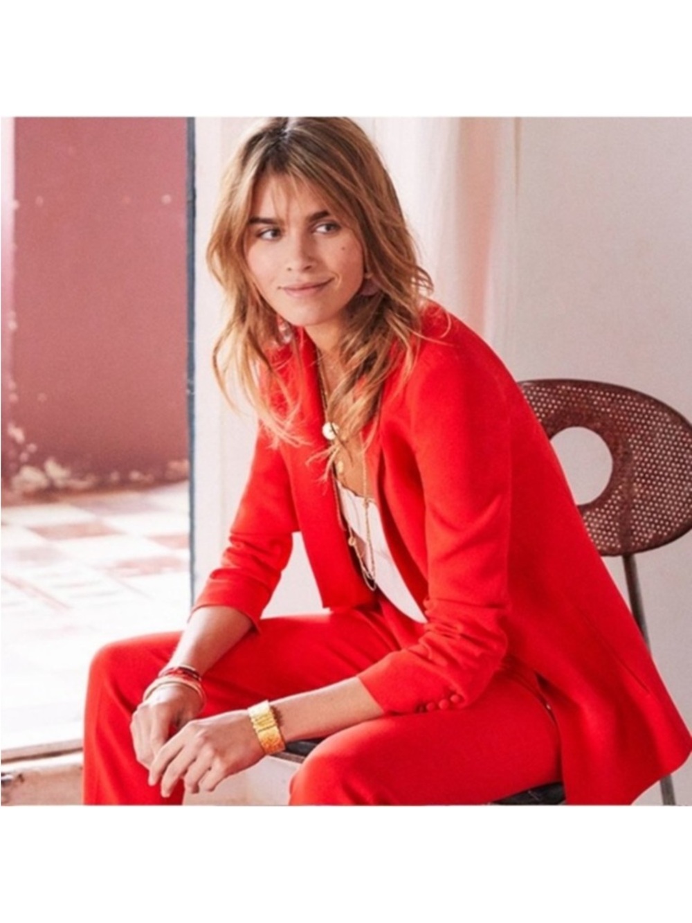 Sezane Sarina Blazer Coral Red Size 42